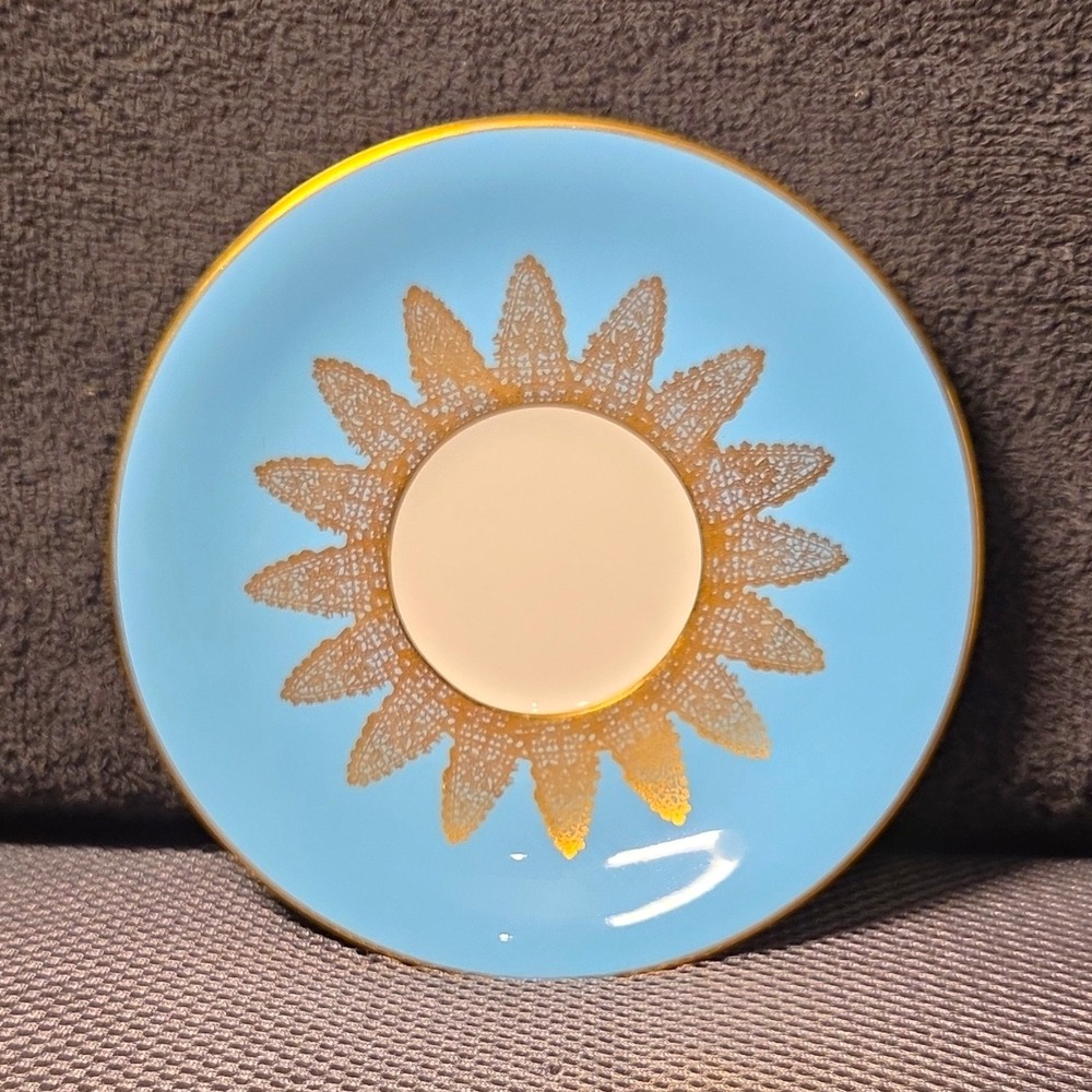 Aynsley Sunburst Bone China Saucer Round Blue White Gold Glossy Finish